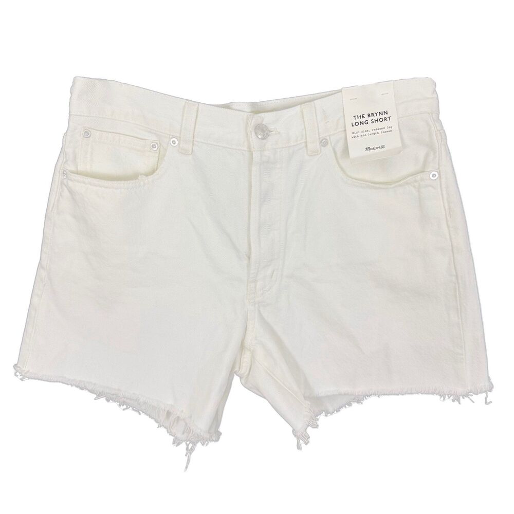 MADEWELL The Brynn Long Short 32 Pure White Rigid Denim Mid-Rise Cotton NWT A3 - Picture 2 of 5